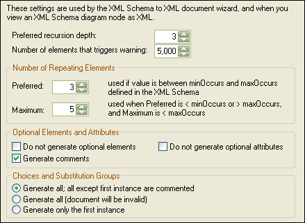 Configuring the XML Instance Document Generator