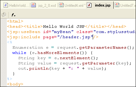 Editing a JavaServer Page with the JSP IDE